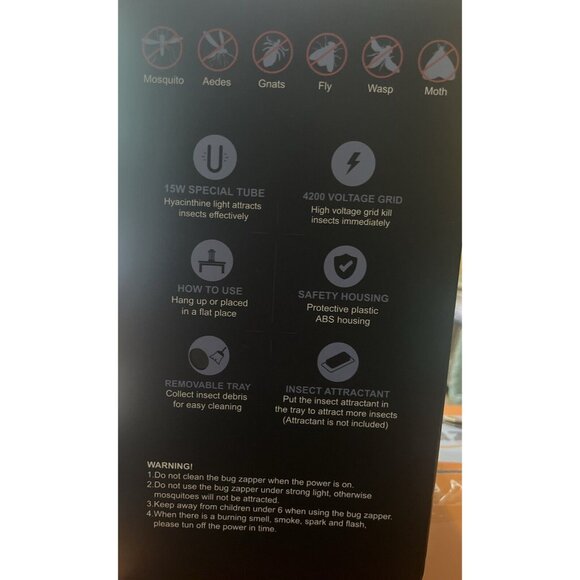 Bug Zapper Zap T6 Pro Outdoor Electric Mosquito Fly Bug Zapper New OPEN BOX - Picture 3 of 4